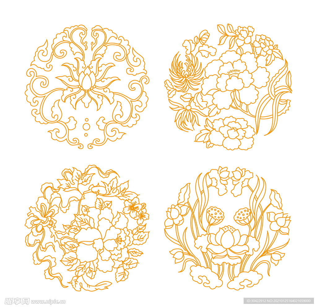 AI矢量古风花朵图腾