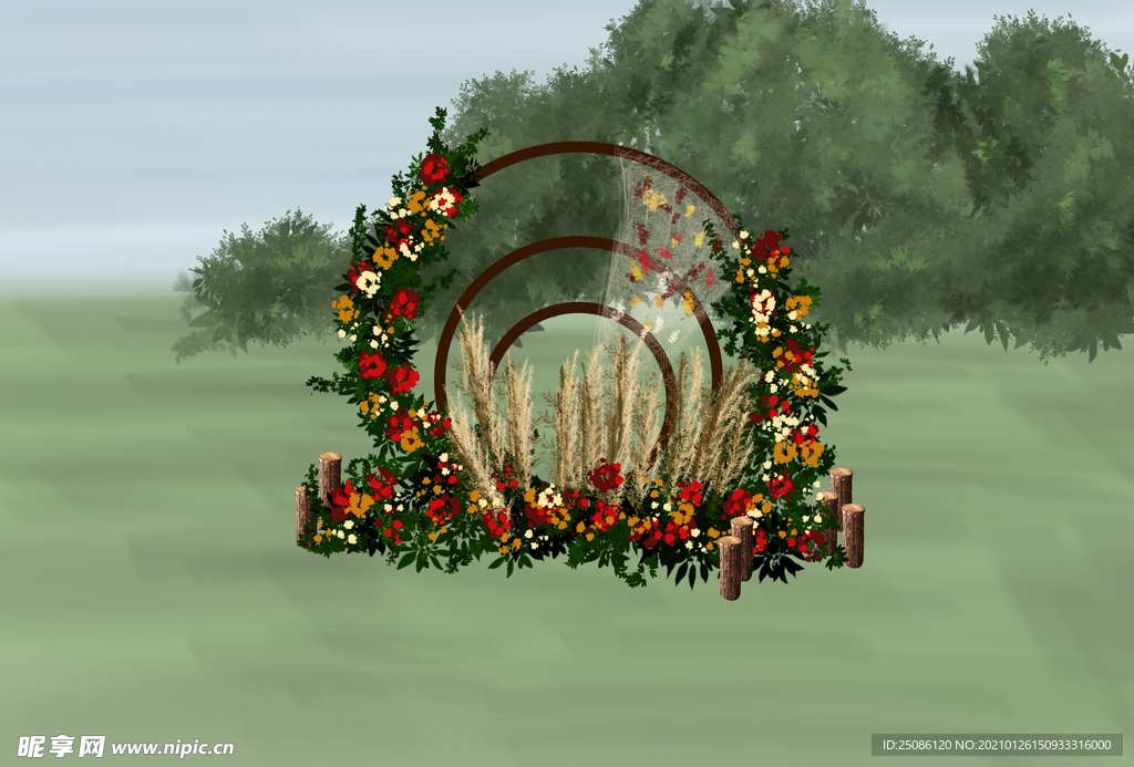 红色草坪婚礼留影