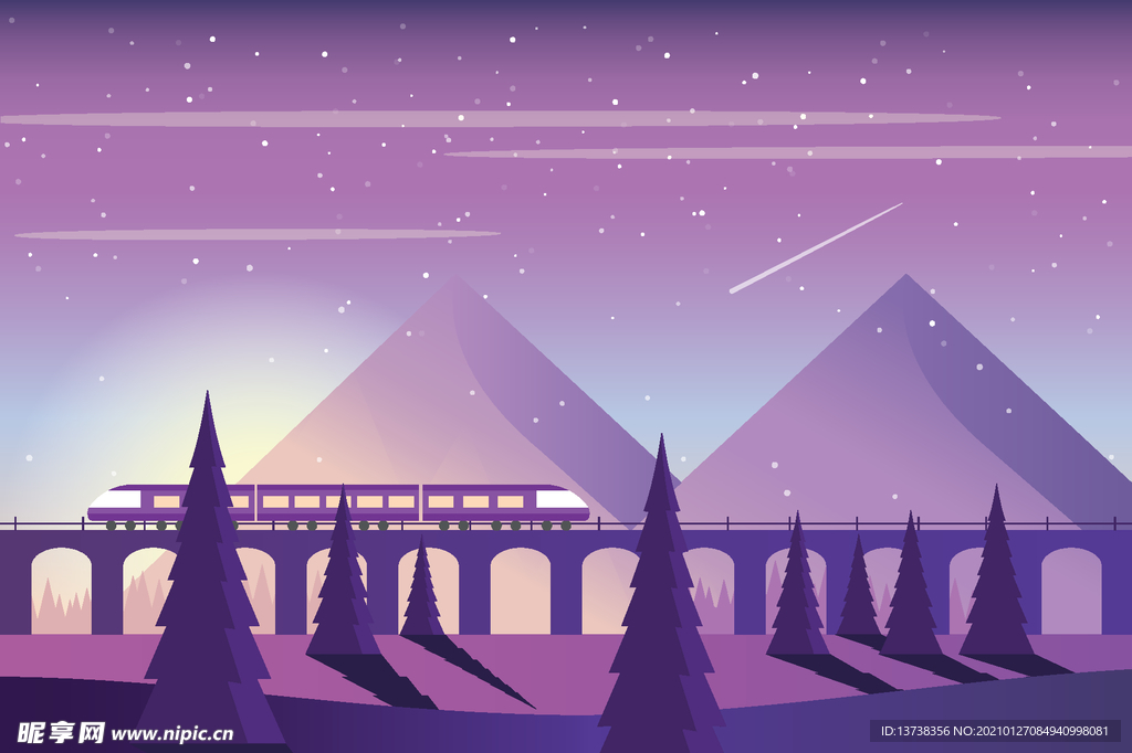 矢量元素扁平化手绘风景流星