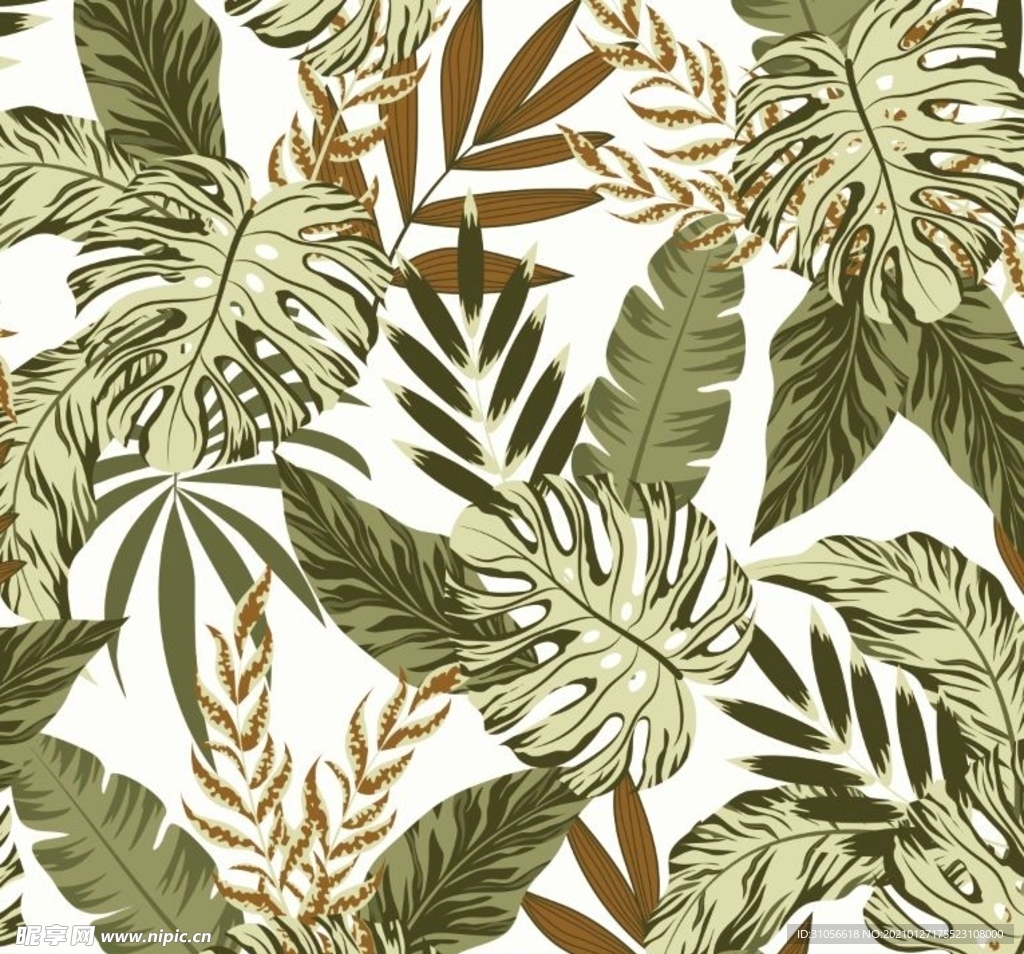 热带植物叶子印花