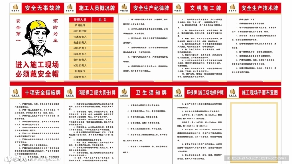 工地工程项目施工红色九牌一图