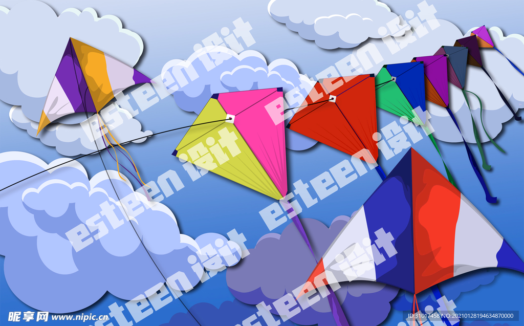 蔚蓝天空放风筝