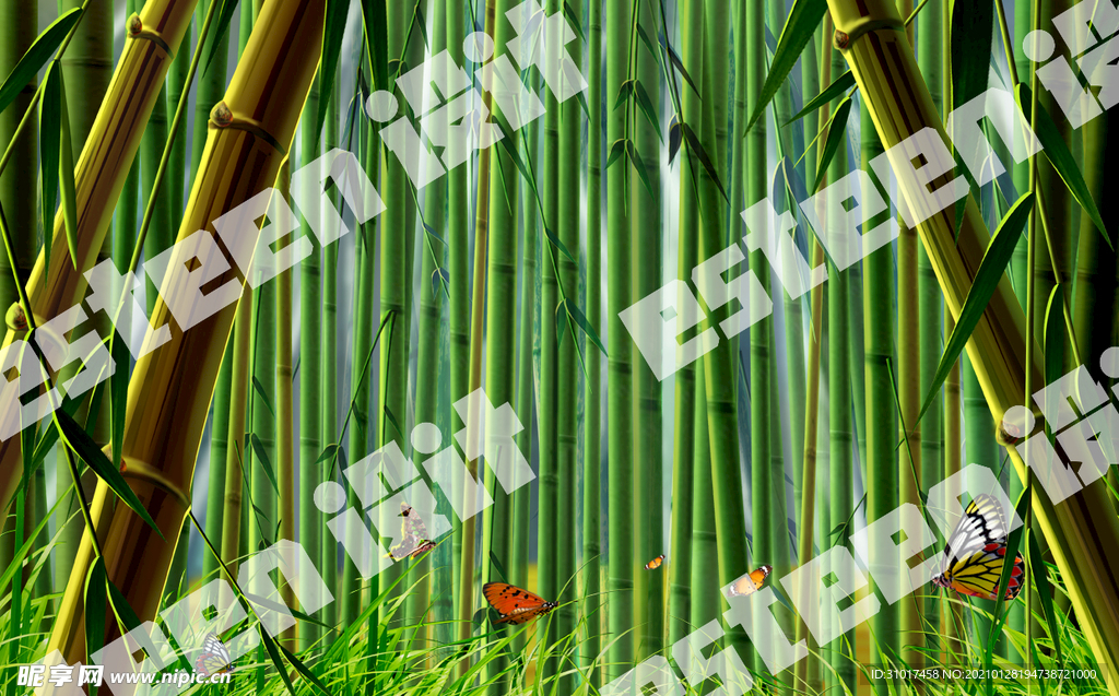 竹林飞舞的蝴蝶