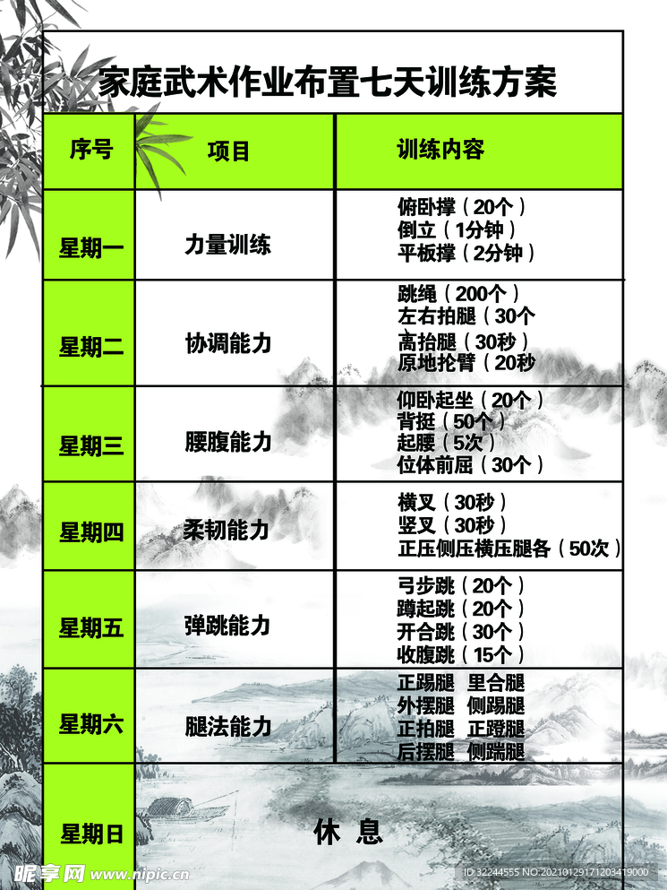 武术训练方案海报