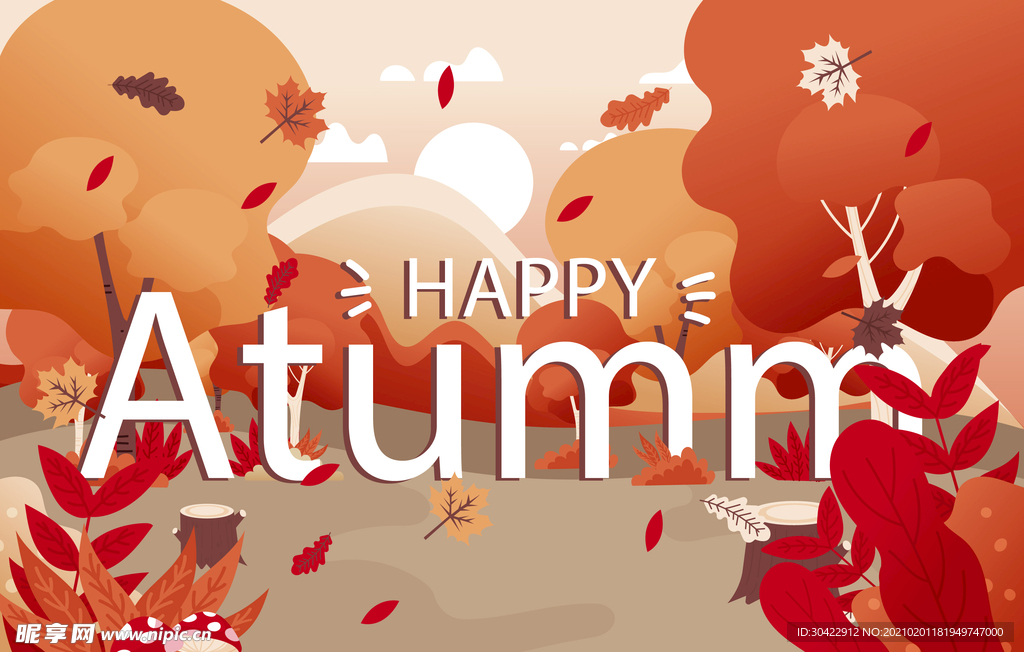 AI矢量秋季树木插画