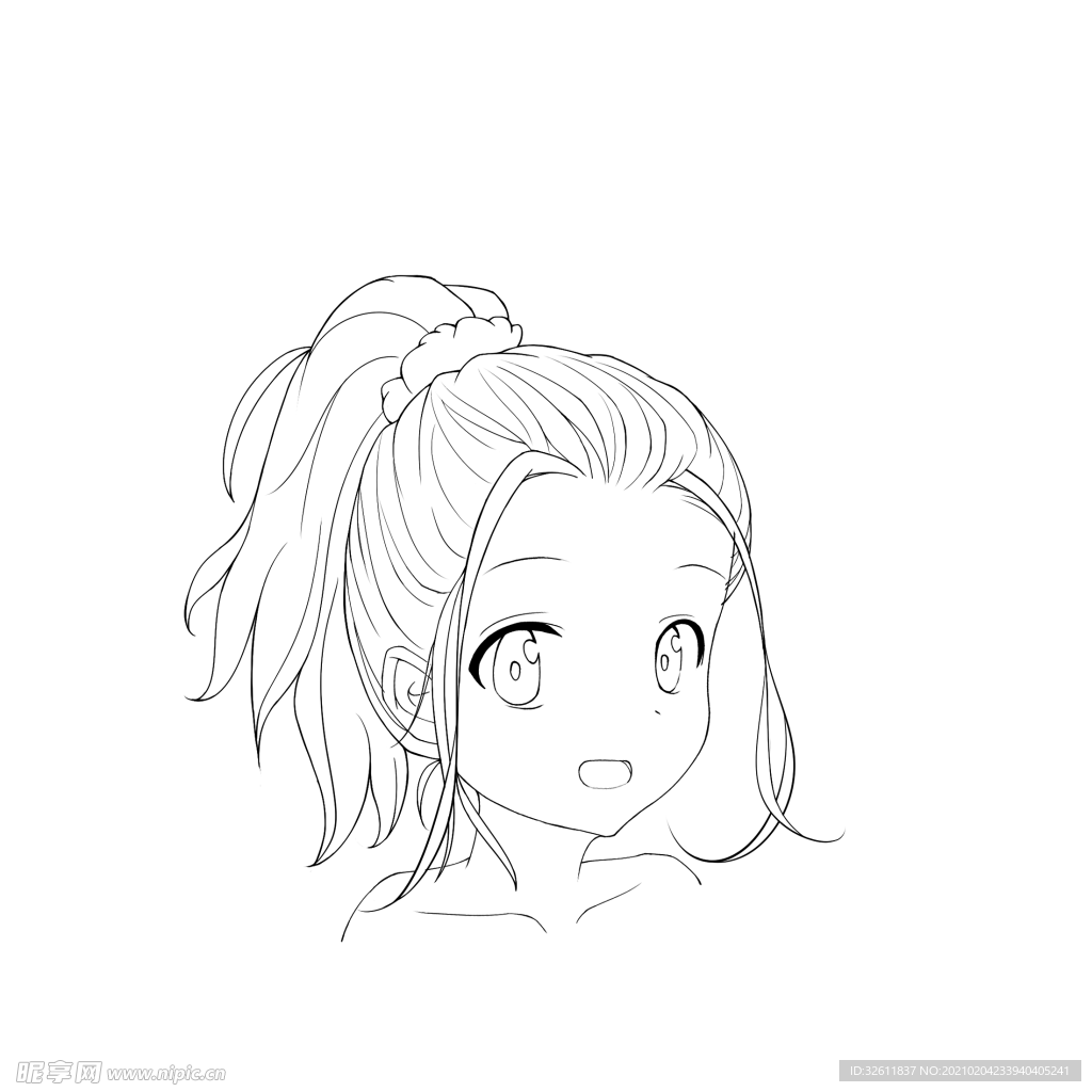 手绘二次元动漫活力女孩头像线稿
