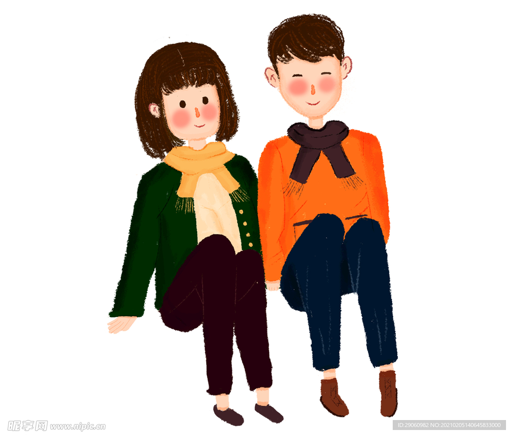 坐着的情侣插画