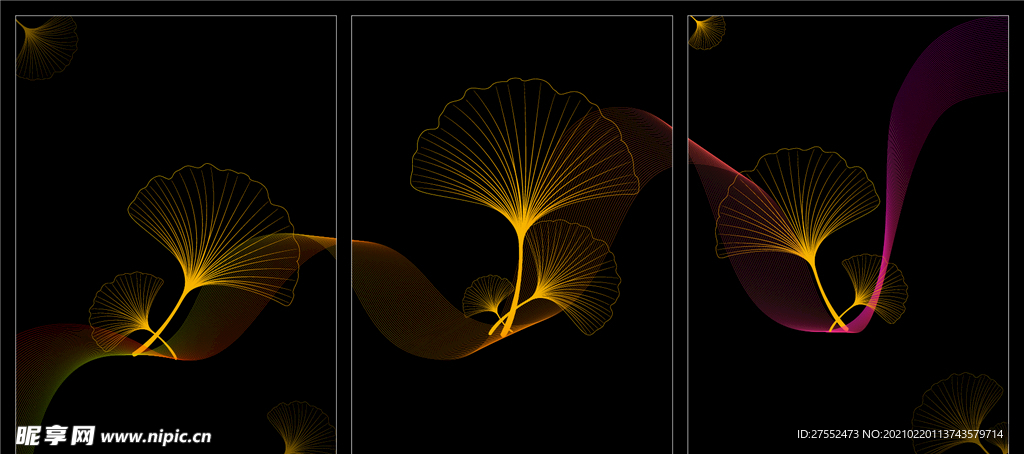 装饰银杏叶三框图