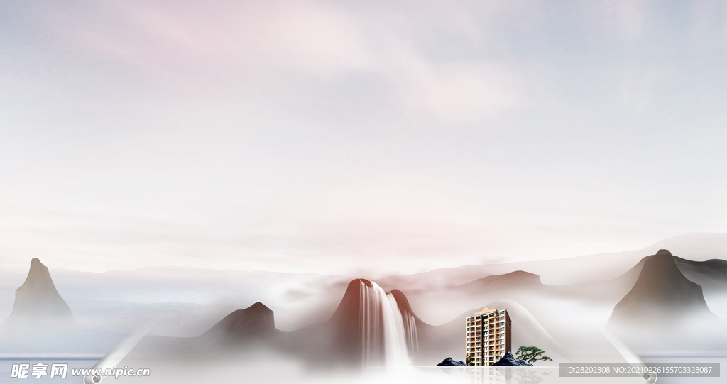 地产新中式山水地产主画