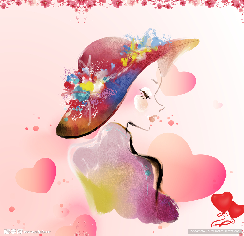 戴花帽子时尚女性