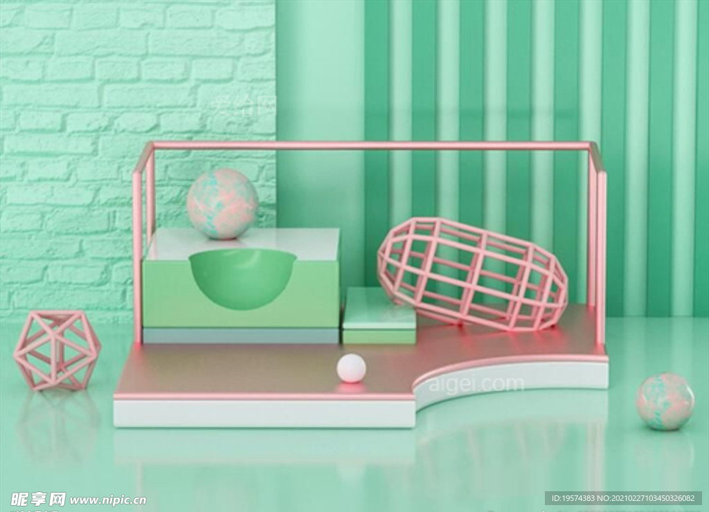 c4d模型创意清新电商展台电商