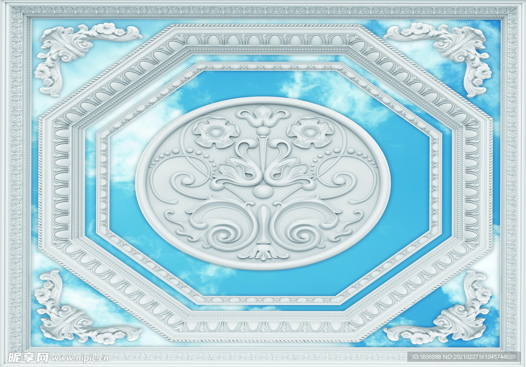 欧洲皇家天花吊顶古典立体装饰画
