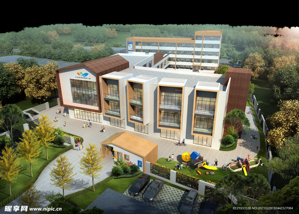 小学学校幼儿园建筑外观设计鸟瞰