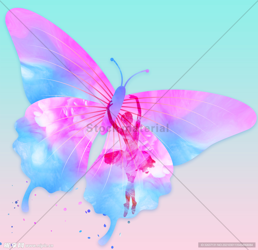 手绘水彩蝴蝶插画彩蝶