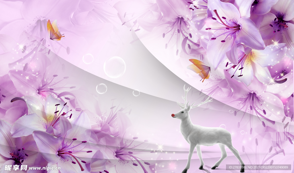 梦幻百合花麋鹿背景