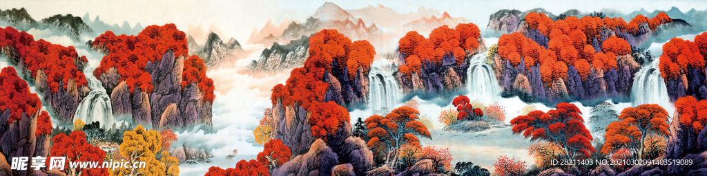 巨幅国画 山水画 装饰画 新背