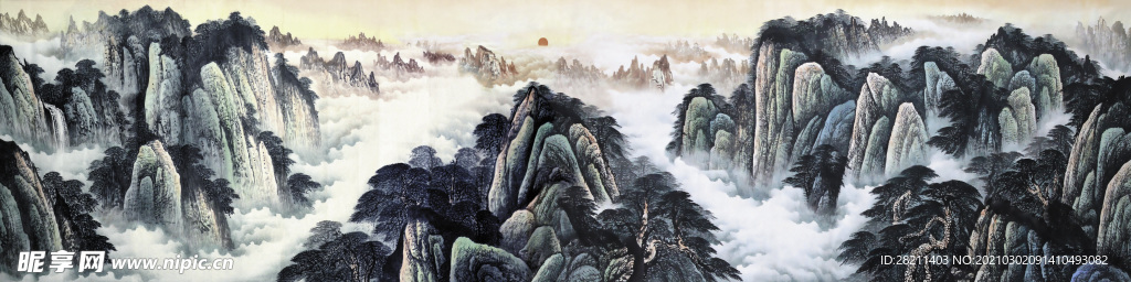 巨幅国画 山水画 装饰画 新背