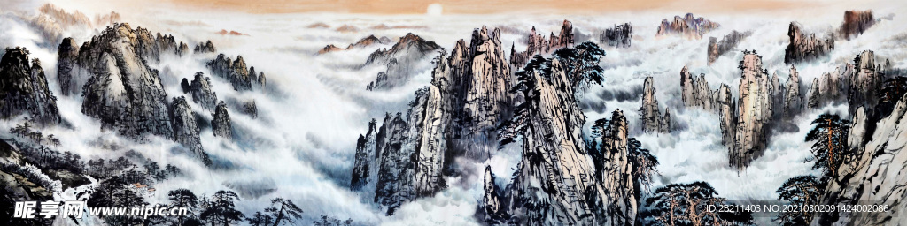 巨幅国画 山水画 装饰画 新背