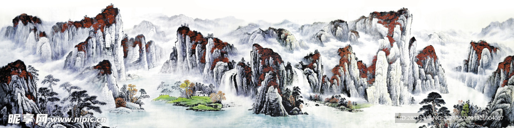 巨幅国画 山水画 装饰画 新背