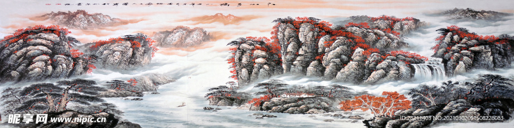 巨幅国画 山水画 装饰画 新背