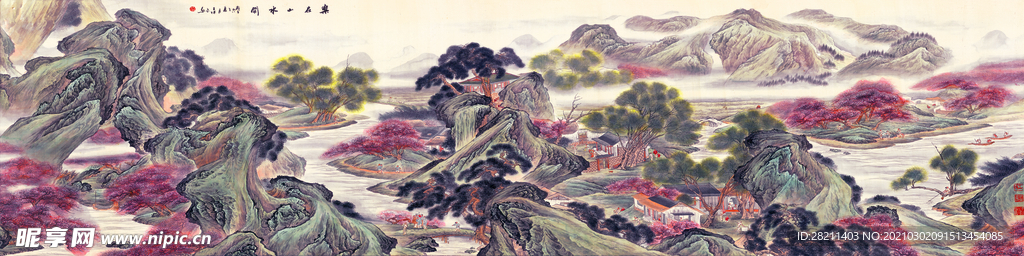 巨幅国画 山水画 装饰画 新背