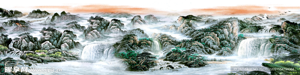 巨幅国画 山水画 装饰画 新背