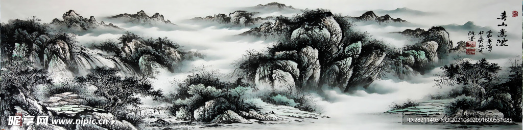 巨幅国画 山水画 装饰画 新背