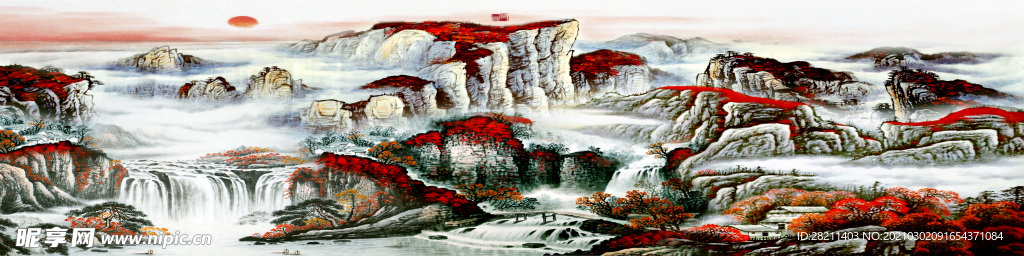 巨幅国画 山水画 装饰画 新背