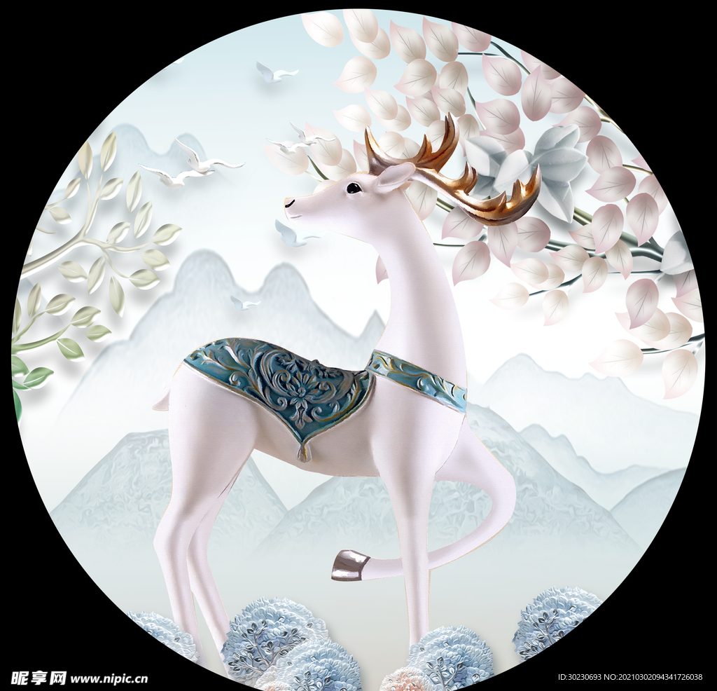 北欧麋鹿圆形装饰画