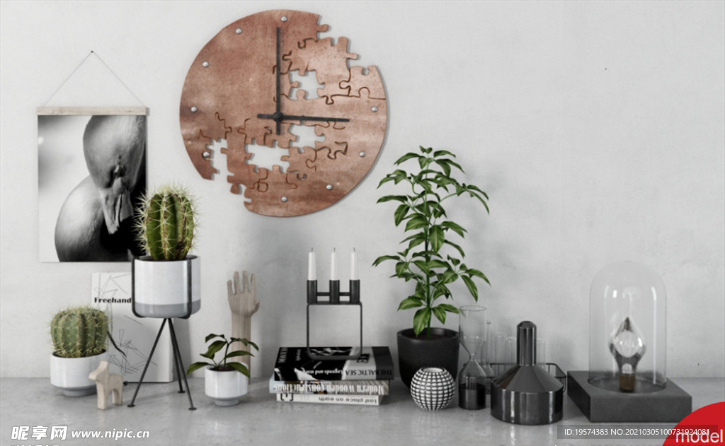 C4D模型装饰桌面绿色植物盆栽