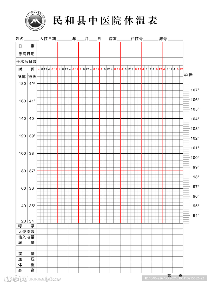 医院体温表