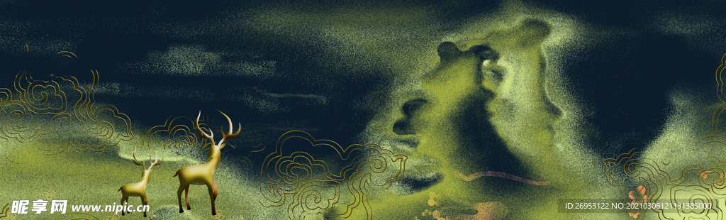 鎏金新中式麋鹿装饰画