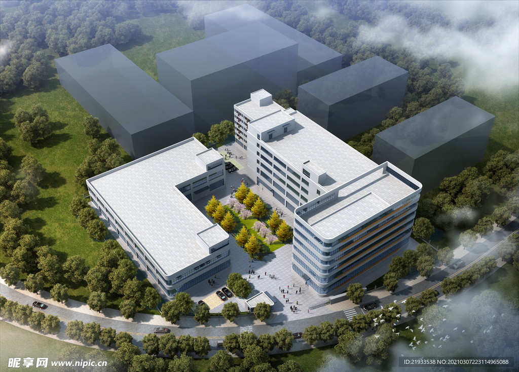 厂房办公楼多层鸟瞰图