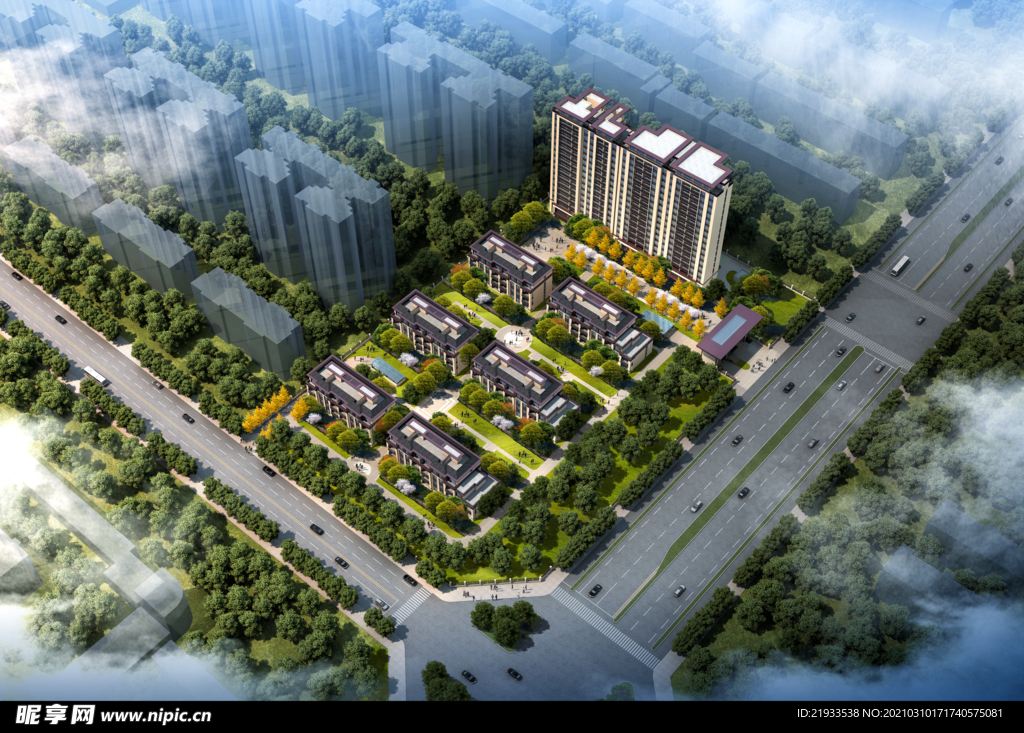 绿城别墅洋房园林住宅鸟瞰