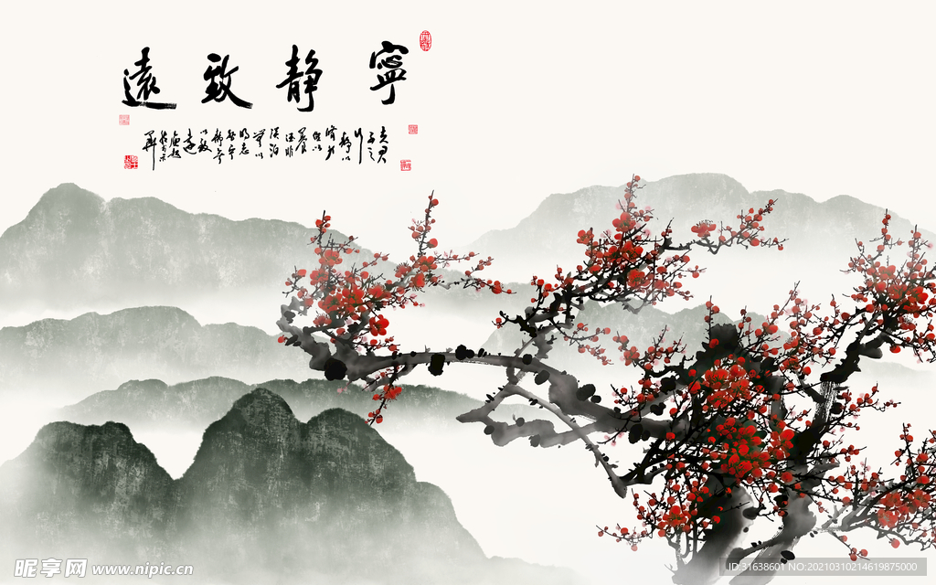 新中式山水画背景墙