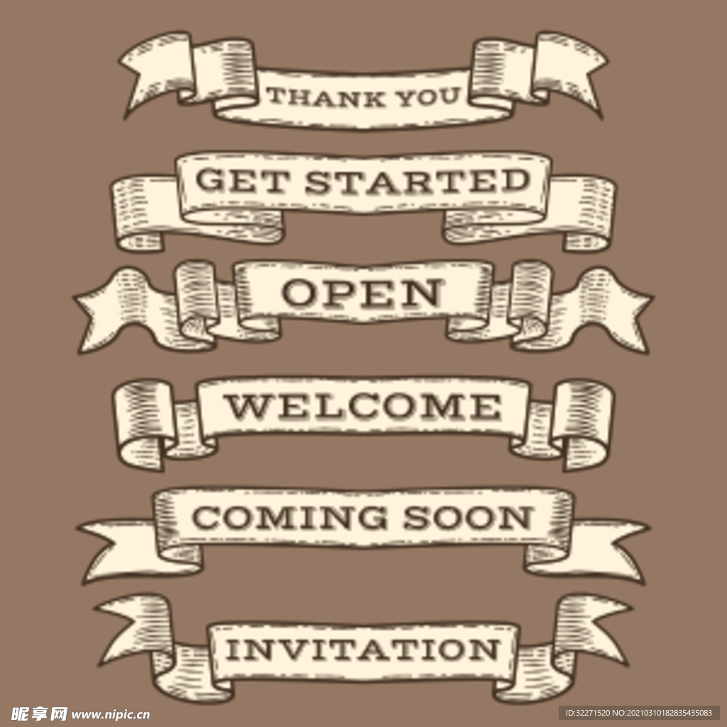 版画风格飘带文本框