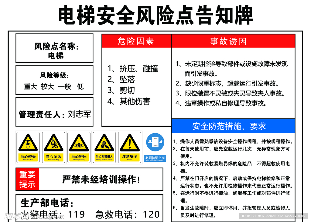 电梯安全风险点告知牌