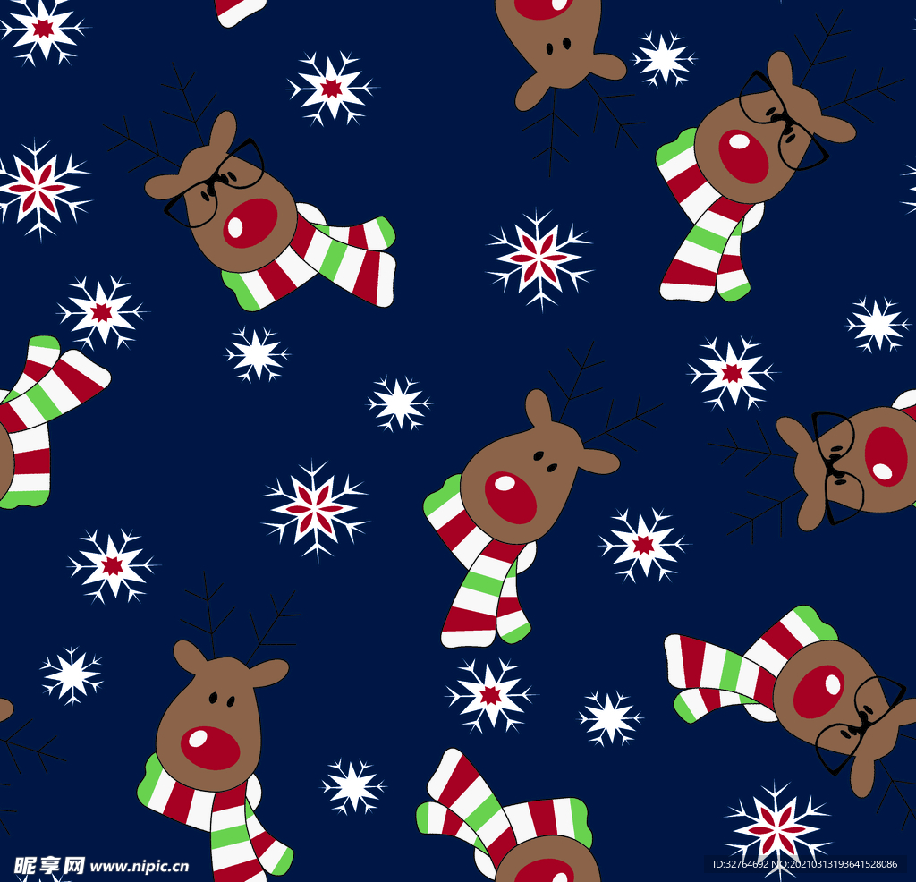 圣诞鹿 雪花 数码印花