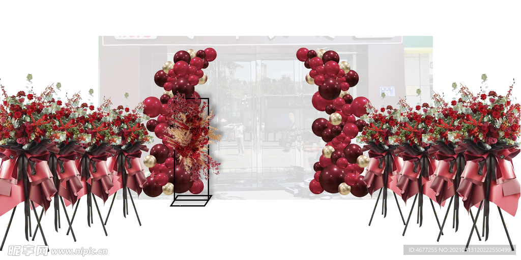 店庆开业红金色系气球花艺效果图