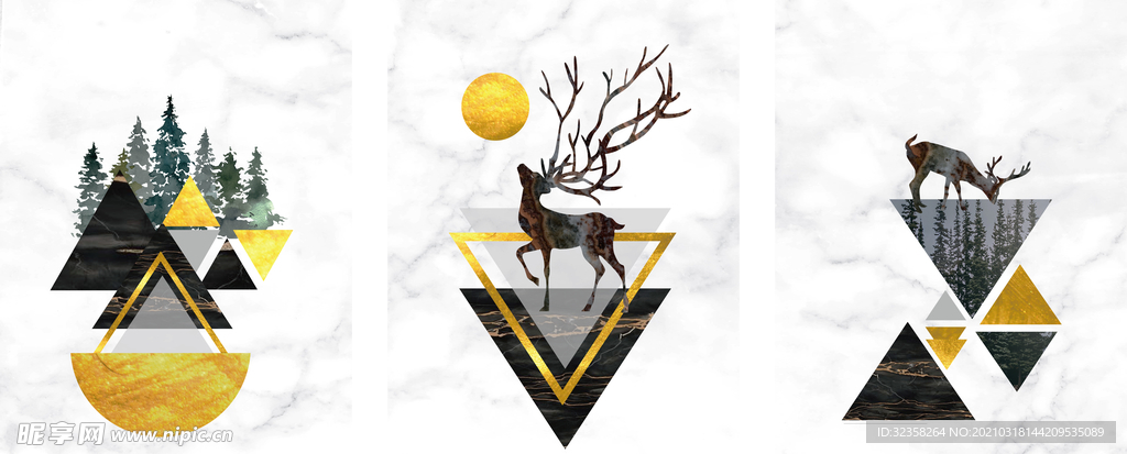 麋鹿几何装饰画