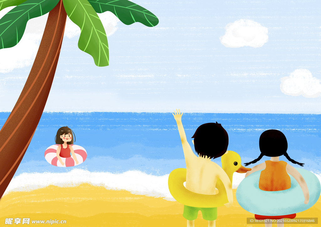 海边游泳插画