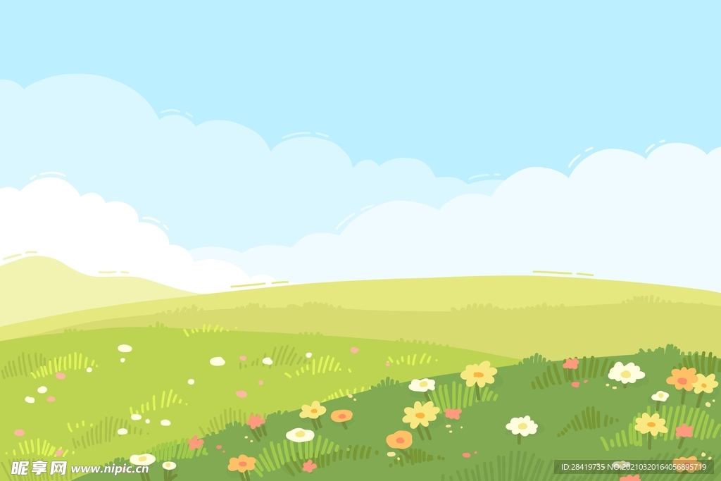 春天花草踏春矢量插画素材