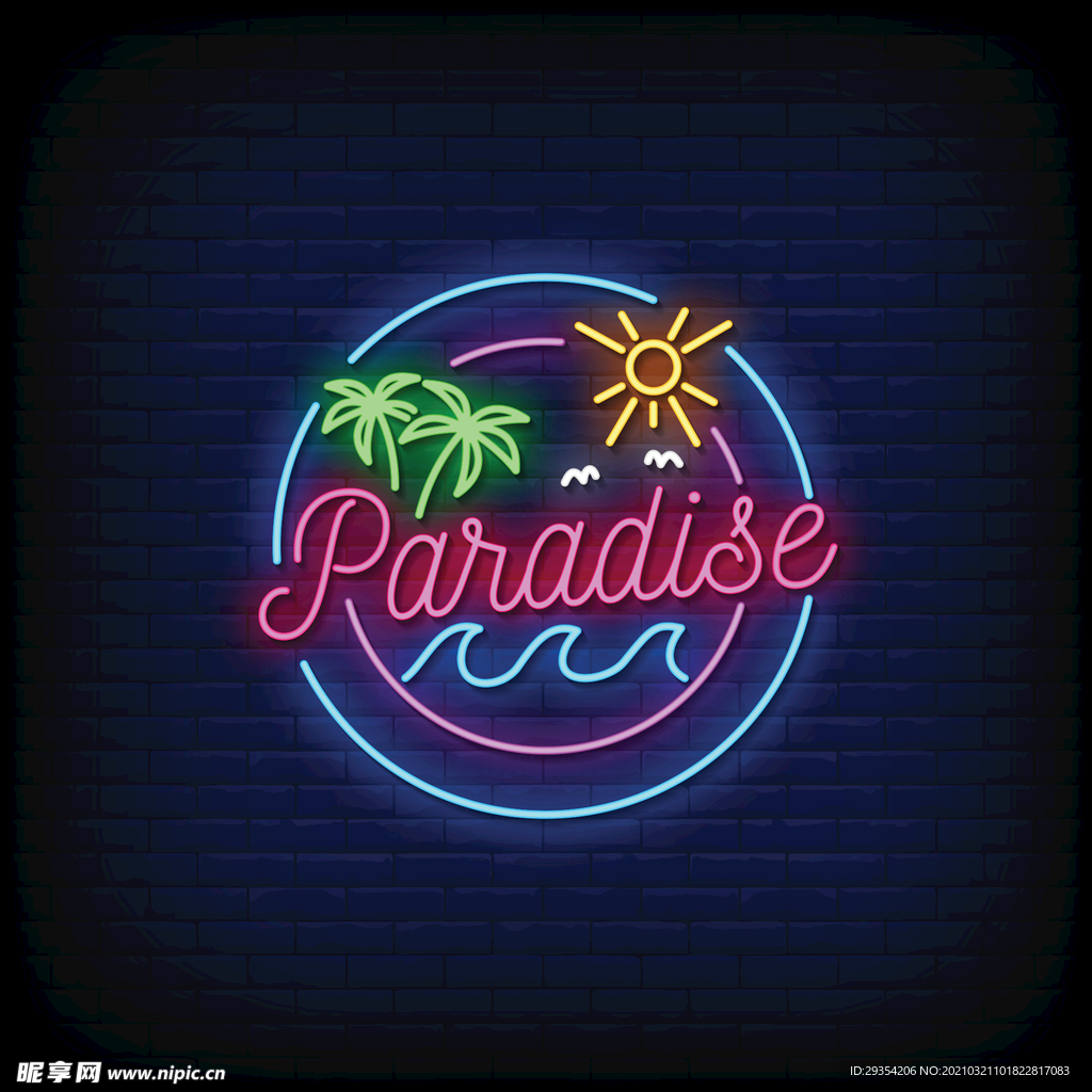 夏天海滩霓虹灯图片