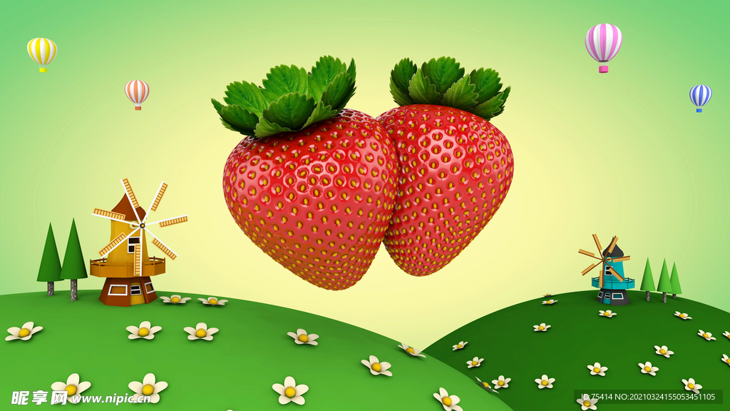 C4D草莓田园风格场景