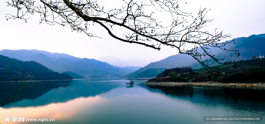 景色 水库 日落 山水 水
