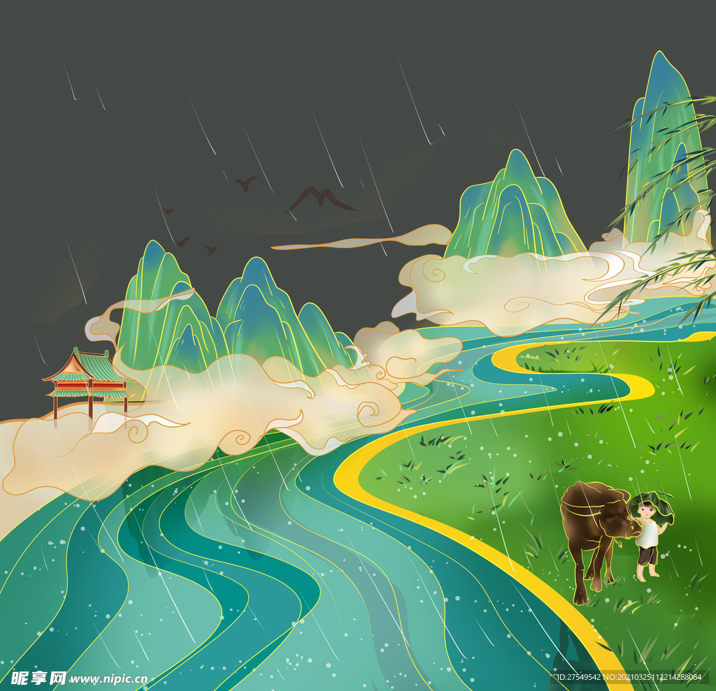 国潮清明清明节风景中国风古风国