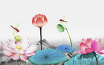 荷花背景墙壁画
