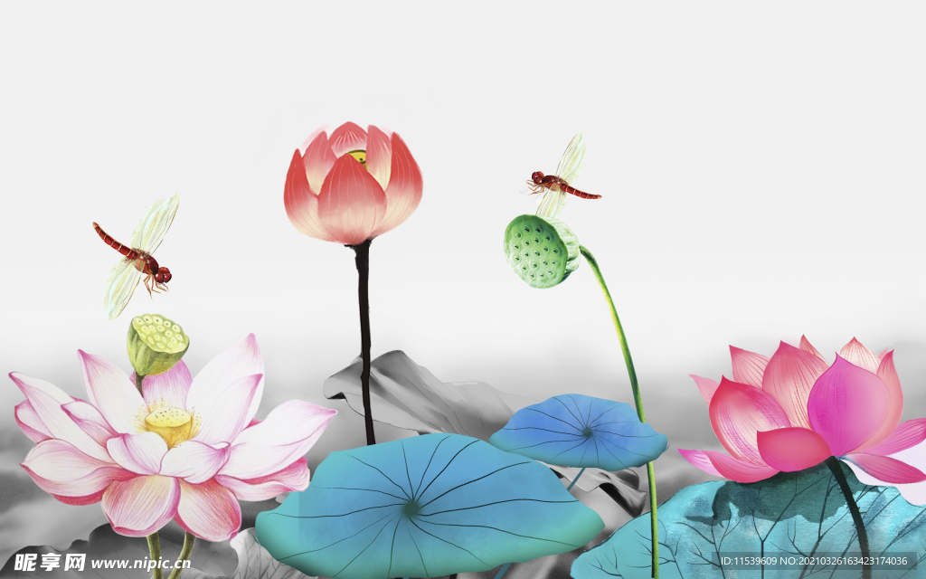 荷花背景墙壁画