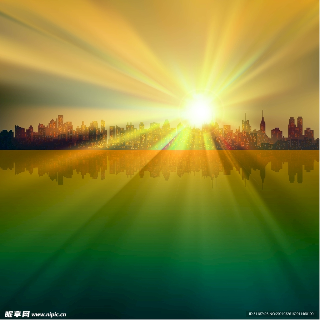 绚丽多彩城市夕阳大楼背景