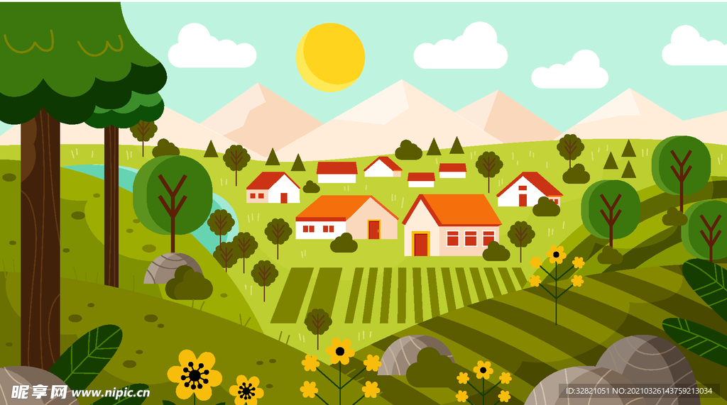 农村风景插画